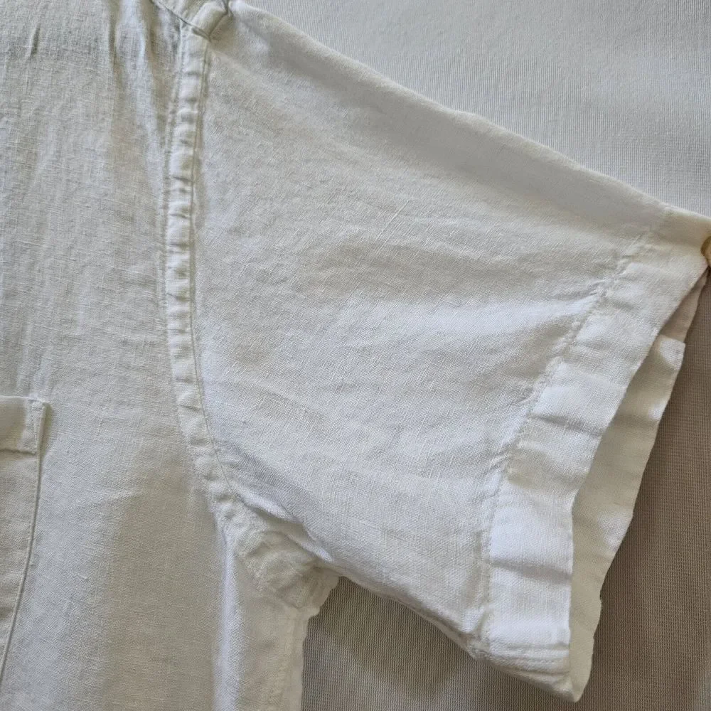 J. Crew Men XL Irish Linen Button Up Short Sleeve Pocket Top Shirt Coastal Beach
